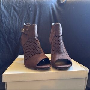 Brown Peep-Toe Suede Booties - Cato